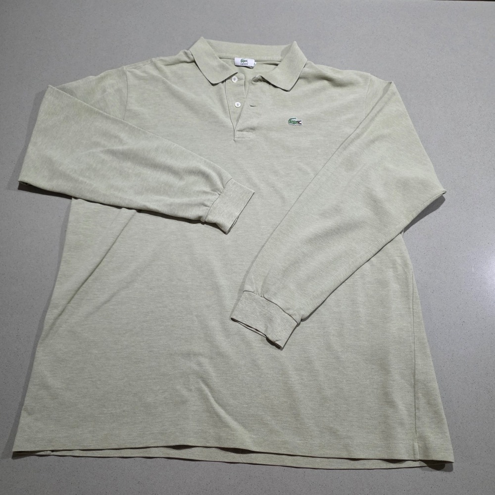 Lacoste Mens Long Sleeve Polo Shirt Sage Green Pique Knit France Size 8 Read*